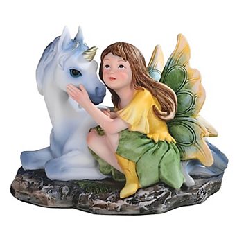 FC Design 5"W Green/Yellow Fairy with Unicorn Statue Fantasy Decoration Figurine Home Room Decor