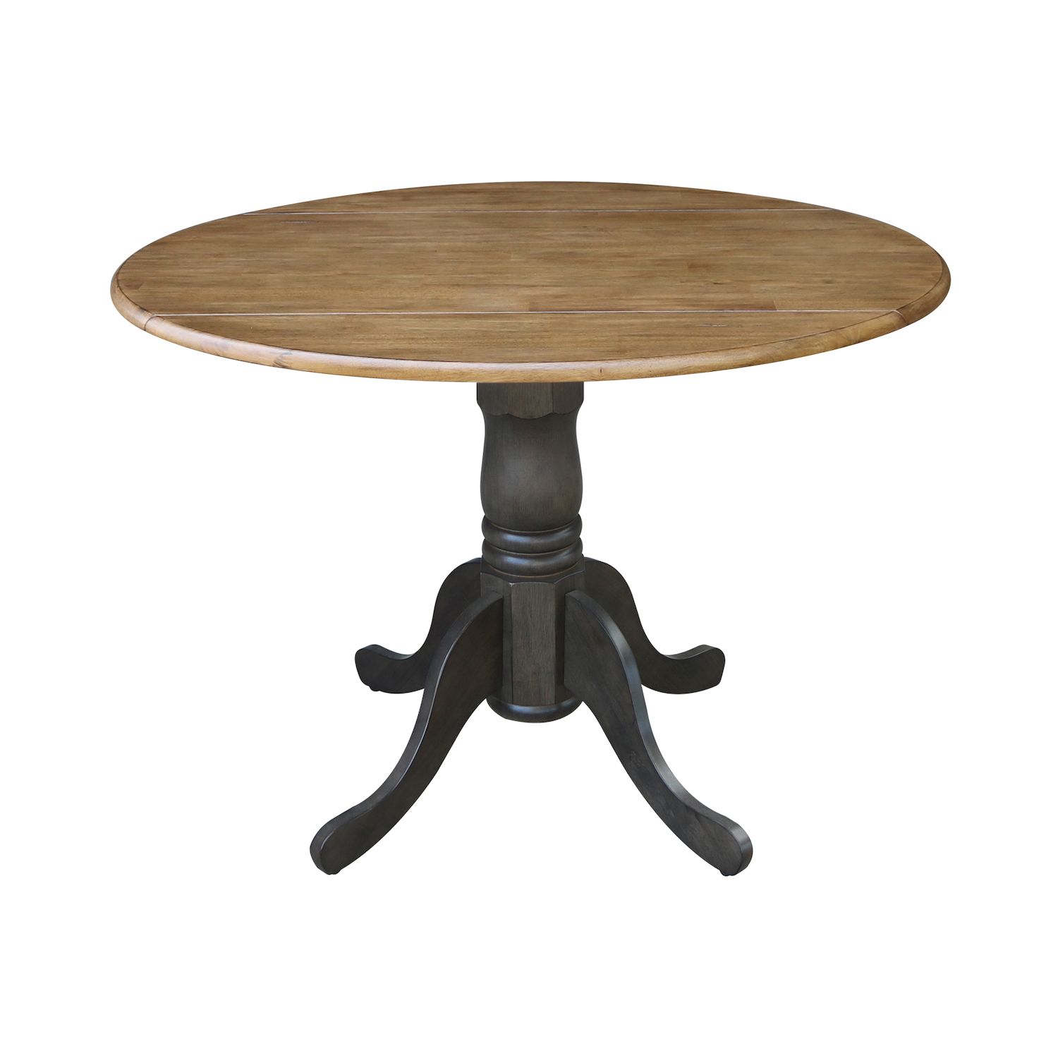 International Concepts 42 Round Dual Drop Leaf Pedestal Table   607151 Hickory Washed Coal