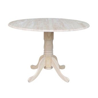 International Concepts 42" Round Dual Drop Leaf Pedestal Table - Hickory/Stone