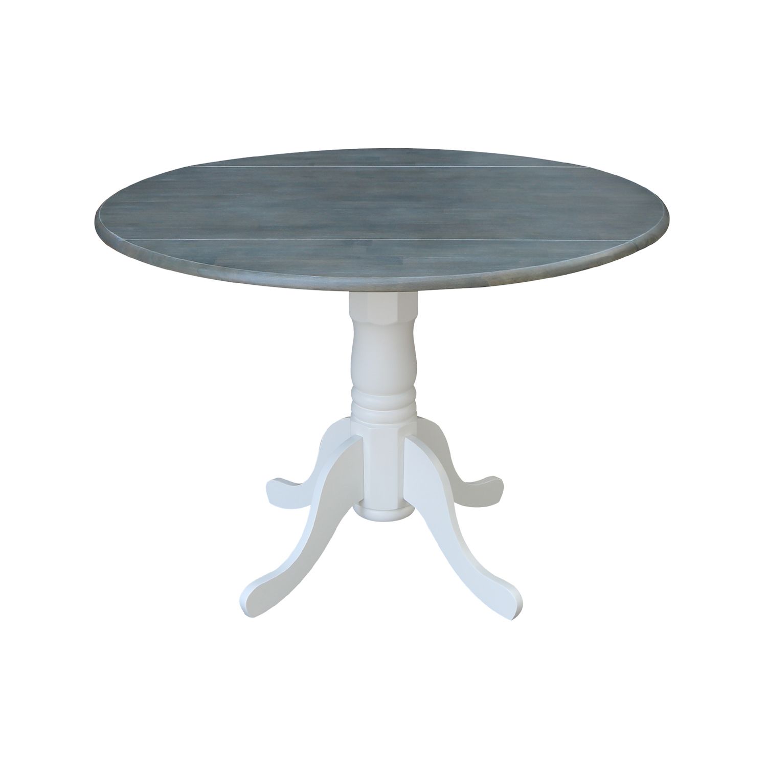 International Concepts 42 Round Dual Drop Leaf Pedestal Table   607151 White Heather Gray