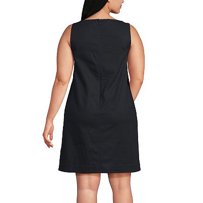 Lands' End Plus Size Linen Shift Above the Knee Dress - Black