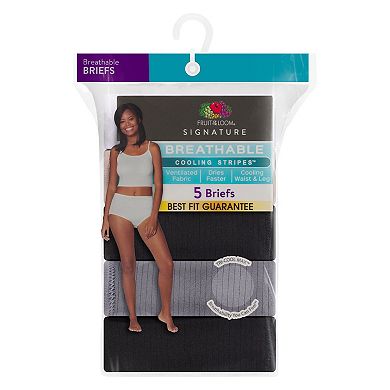 Women's Fruit of the Loom® Signature 5-pack Breathable Cooling Stripes Brief Panty 5DBCSBRK