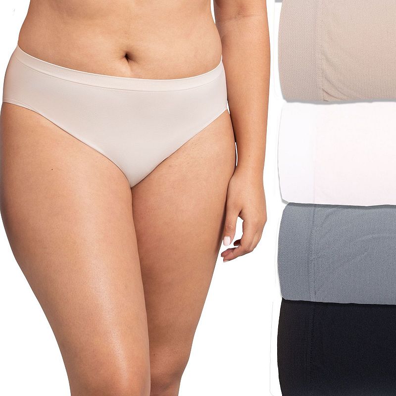Women's Fruit of the Loom® Signature Seamless 4-pack Soft Hi-Cut Panty Set 4DSLHCTK, Size: 6, Silver Asst