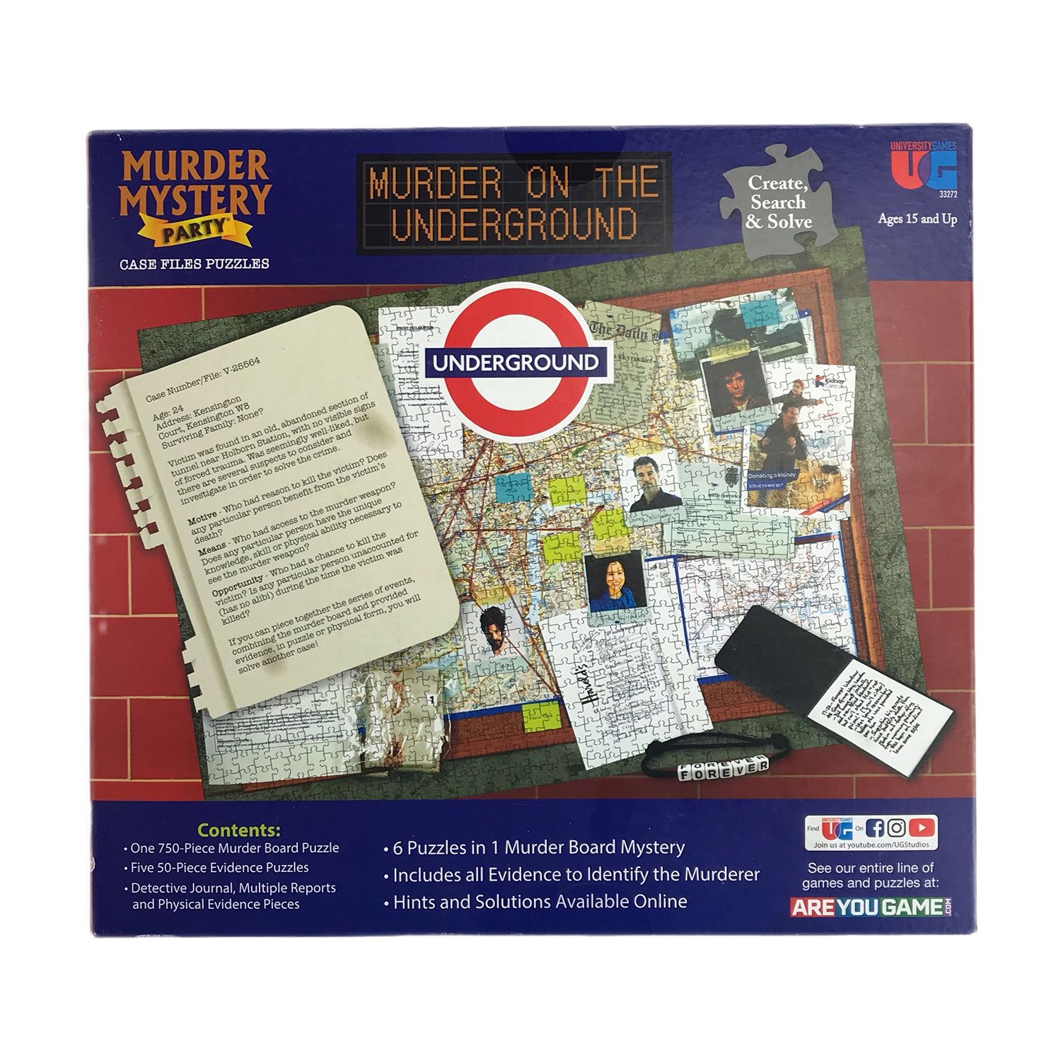 University Games Murder Mystery Case Files – „Murder On The Underground“ Puzzle, 750 Teile + Beweis-Puzzles