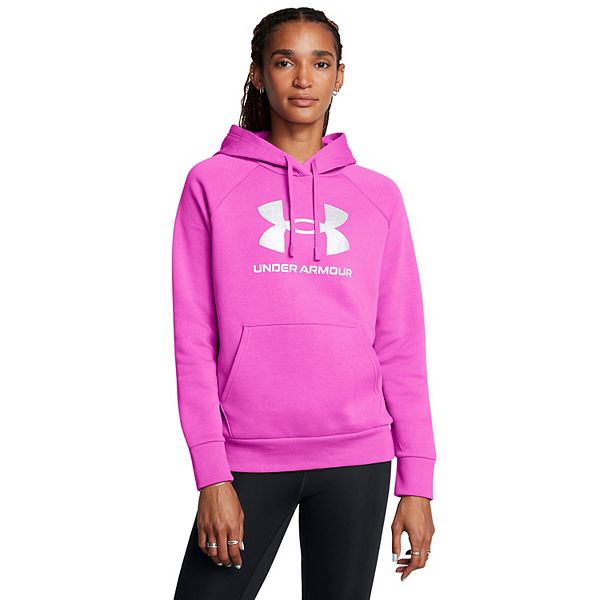 Women's Under Armour Rival Fleece Big Glitter Logo Hoodie - Vivid Magenta (XX LARGE)