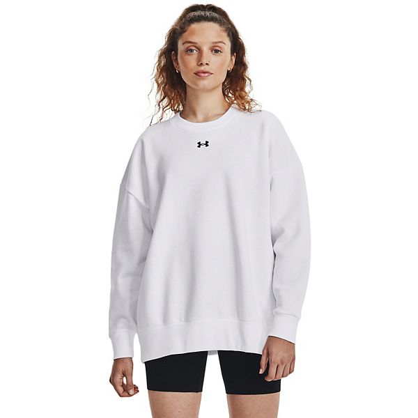 Women's Under Armour Rival Fleece Oversized Sweatshirt - White (X SMALL)