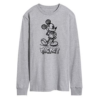 Disney's Mickey Mouse Men's Sketch Long Sleeve Graphic Tee