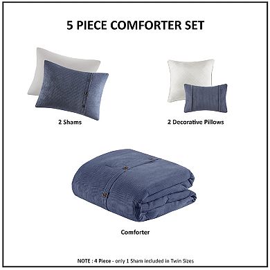 Madison Park Lennox Antimicrobial 5-Piece Corduroy Comforter Set with Pillows