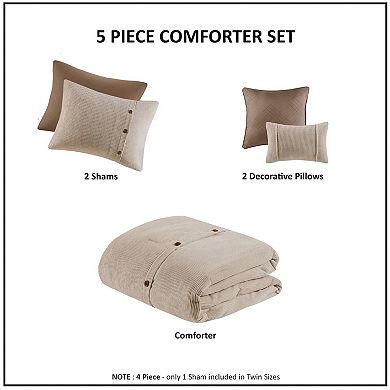 Madison Park Lennox Antimicrobial 5-Piece Corduroy Comforter Set with Pillows