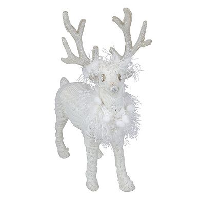 13.5" White Cable Knit Standing Reindeer Christmas Figure