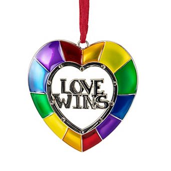 3" Faceted Love Wins Pride Heart Christmas Ornament with European Crystals