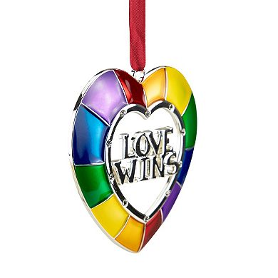 3" Faceted Love Wins Pride Heart Christmas Ornament with European Crystals