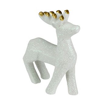 4.25" Glittery White Ceramic Reindeer Christmas Figure