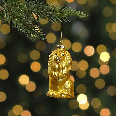 4.25" Yellow and Gold Glass Lion Christmas Ornament