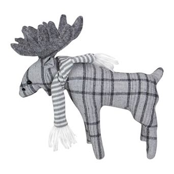 10-Inch Gray Checkered Moose Tabletop Christmas Decoration