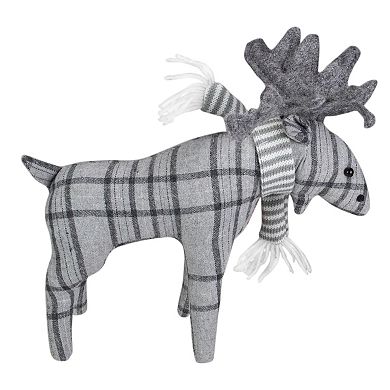 10-Inch Gray Checkered Moose Tabletop Christmas Decoration