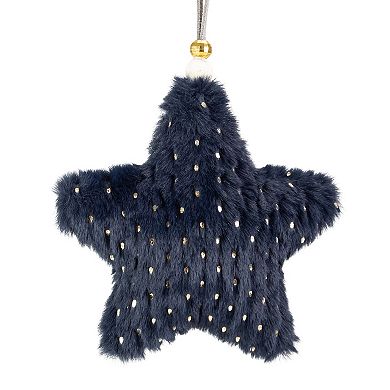 5.5" Blue and Gold Plush Star Christmas Ornament