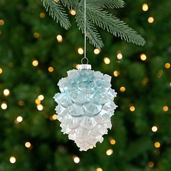 4.75" Blue Icy Pine Cone Glass Christmas Ornament