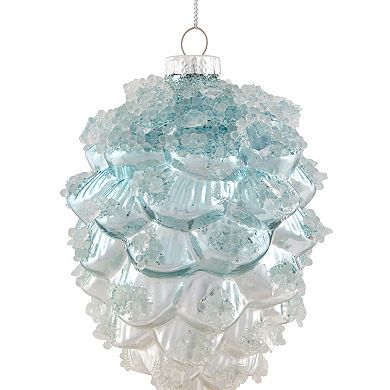 4.75" Blue Icy Pine Cone Glass Christmas Ornament