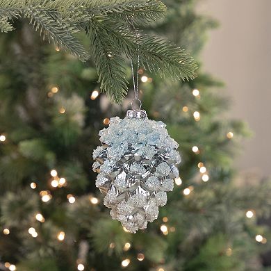 4.75" Blue Icy Pine Cone Glass Christmas Ornament