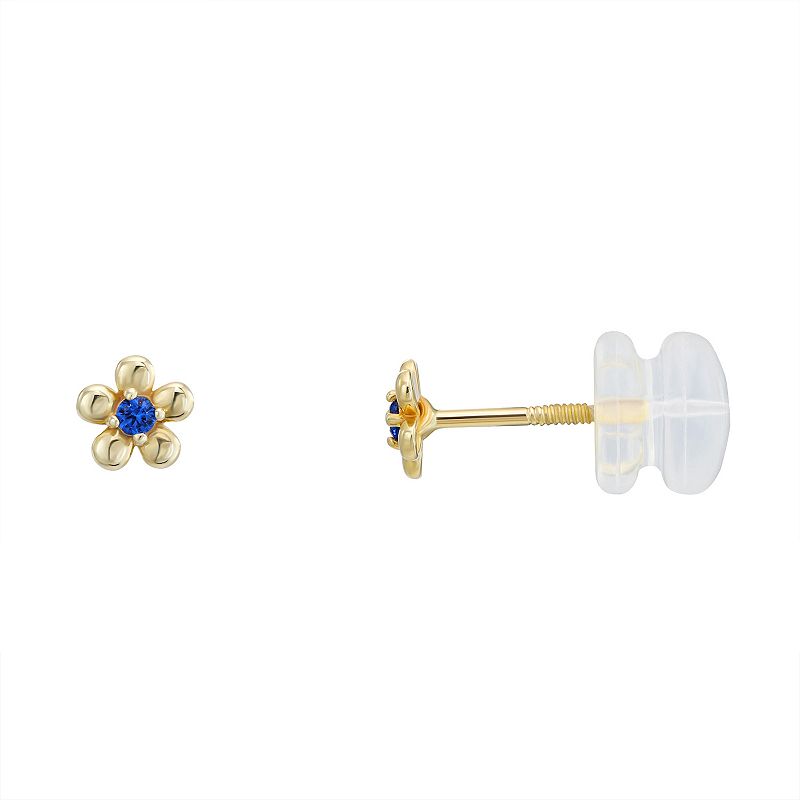 Charming Girl 14k Gold Blue Cubic Zirconia Flower Stud Earrings, Girls