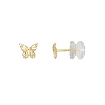 Charming Girl Kids 14k Gold Butterfly Stud Earrings