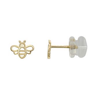 Charming Girl Kids 14k Gold Bee Stud Earrings
