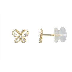 Girls' Flower Cluster Screw Back 14K Gold Earrings - Clear - in Season Jewelry