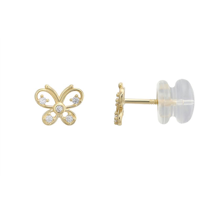 Charming Girl 14k Gold Cubic Zirconia Butterfly Stud Earrings, Girls, Whit