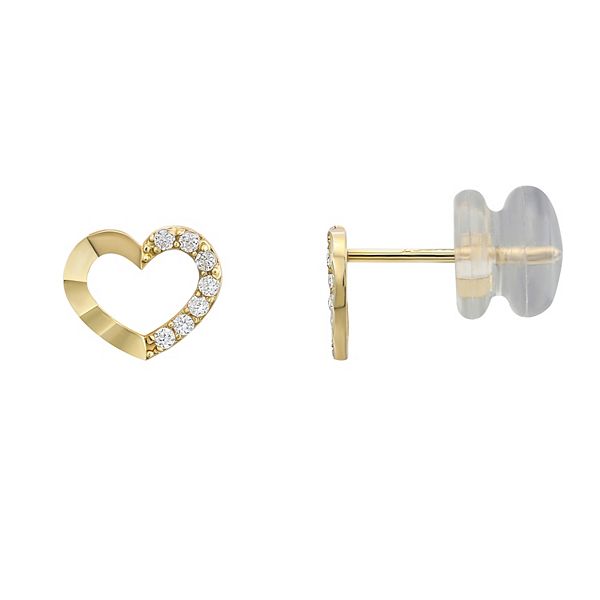 Charming Girl 14k Gold Cubic Zirconia Heart Stud Earrings