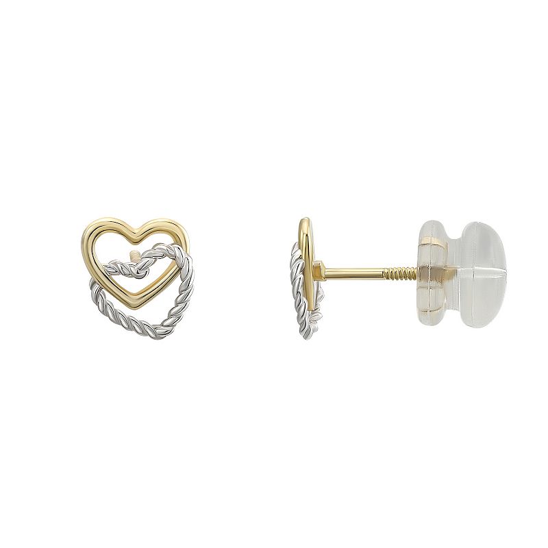 Charming Girl 14k Gold Two-Tone Heart Stud Earrings, Girls, Multicolor