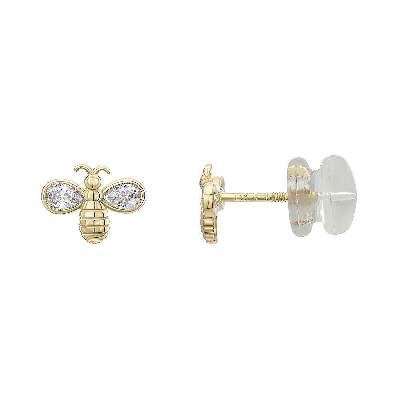 Charming Girl 14k Gold Marquis Cubic Zirconia Bee Stud Earrings, Girls, Wh
