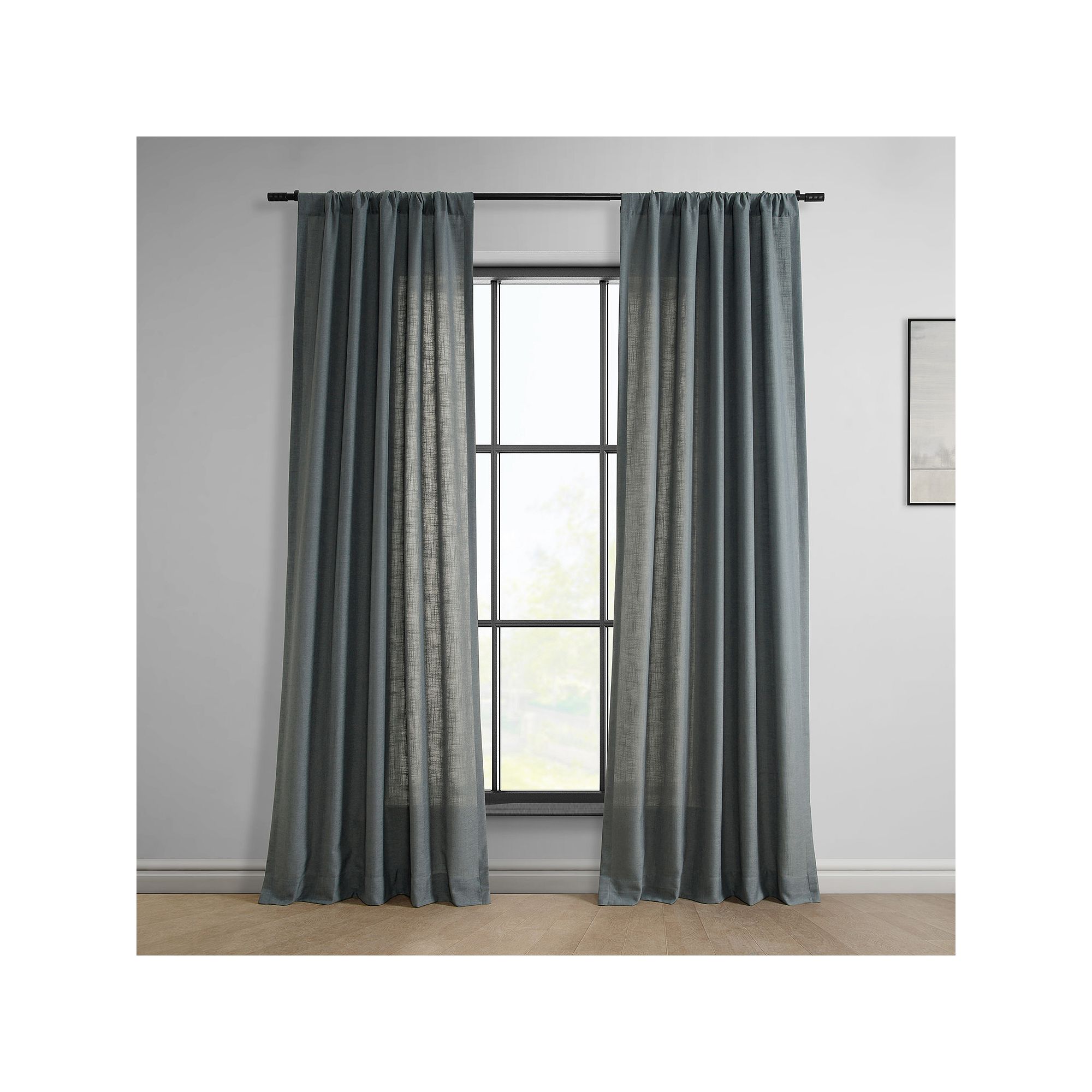 EFF Classic Faux Linen Light Filtering Window Curtain Panel, Dark Gray