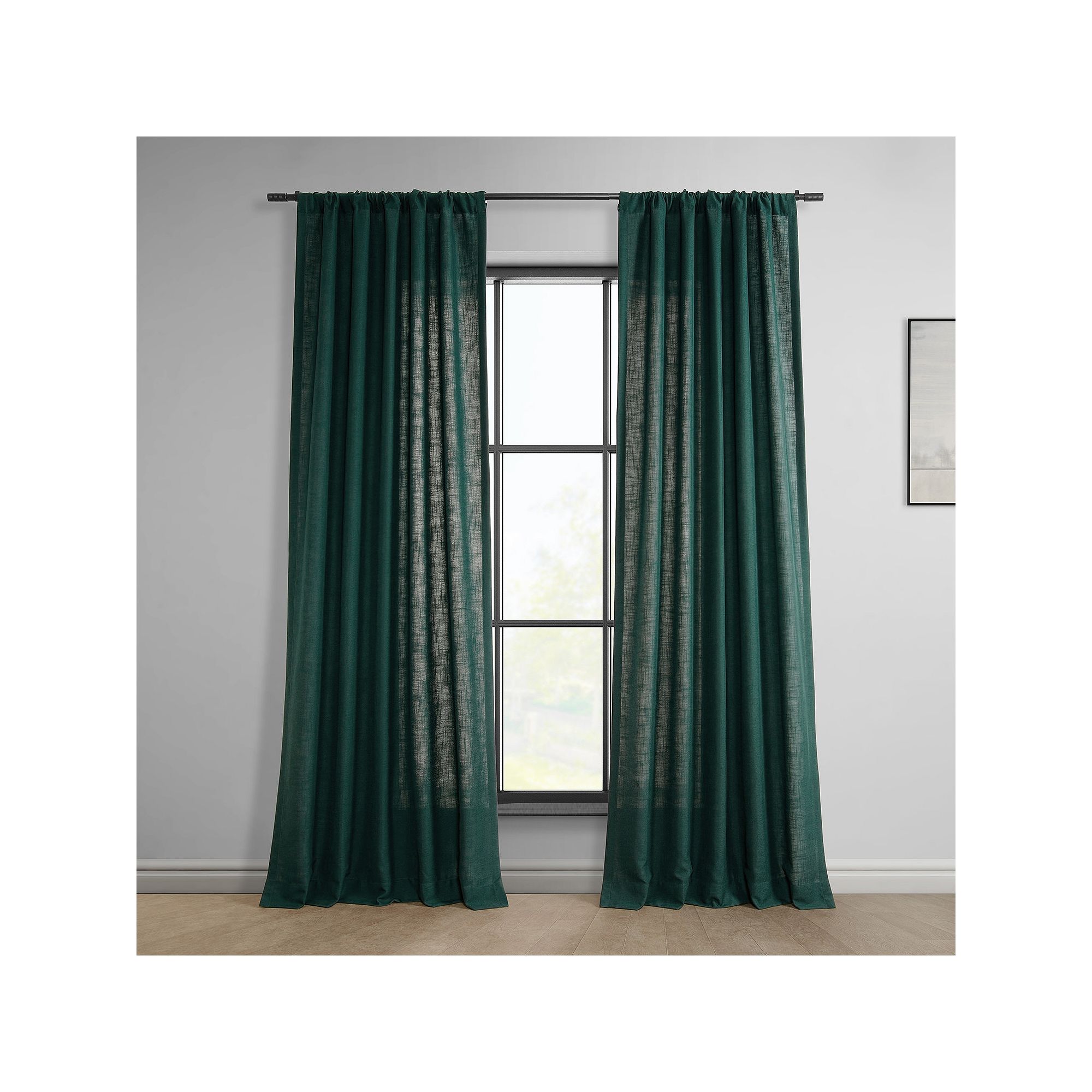 EFF Classic Faux Linen Light Filtering Window Curtain Panel, Deep Green