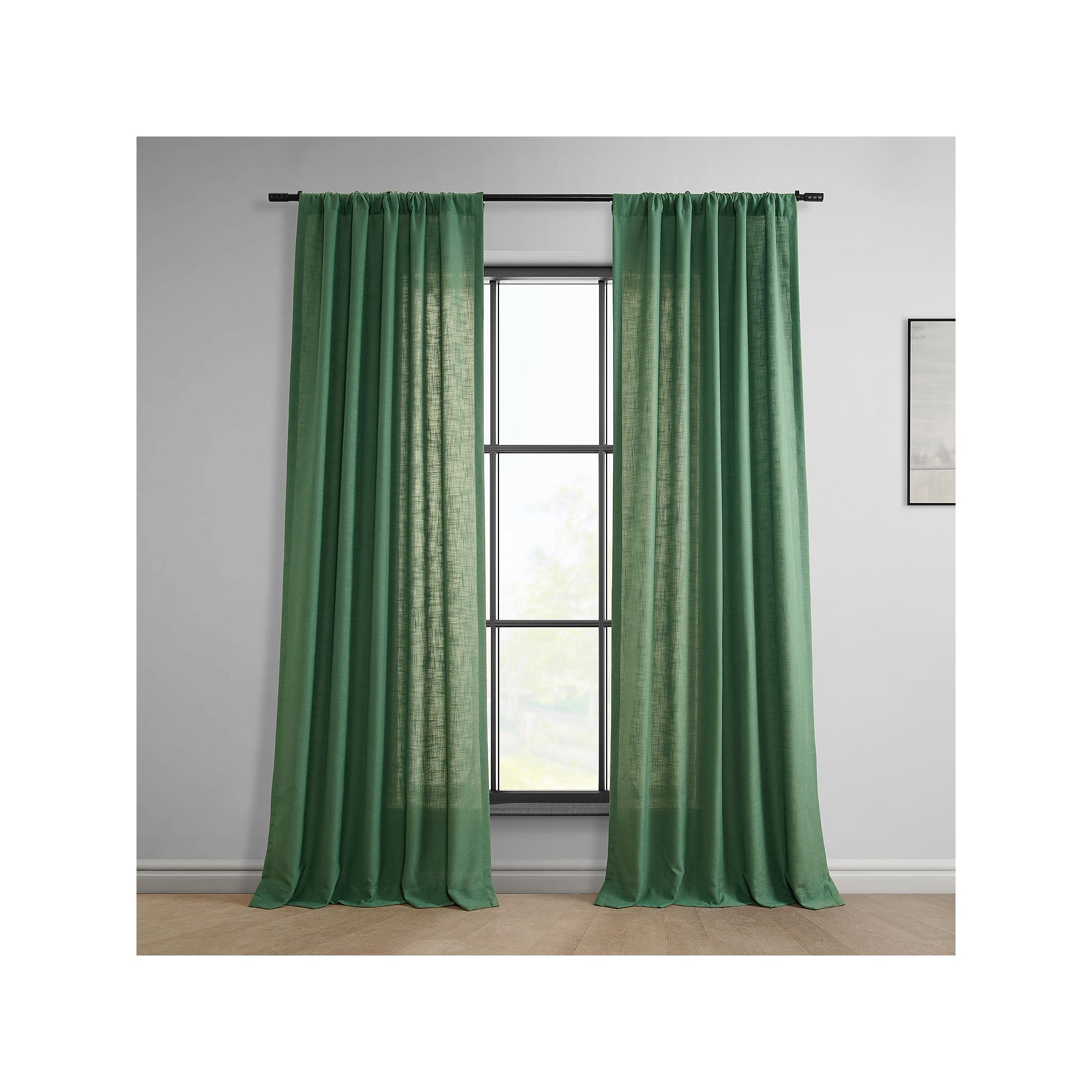EFF Classic Faux Linen Light Filtering Window Curtain Panel, Green