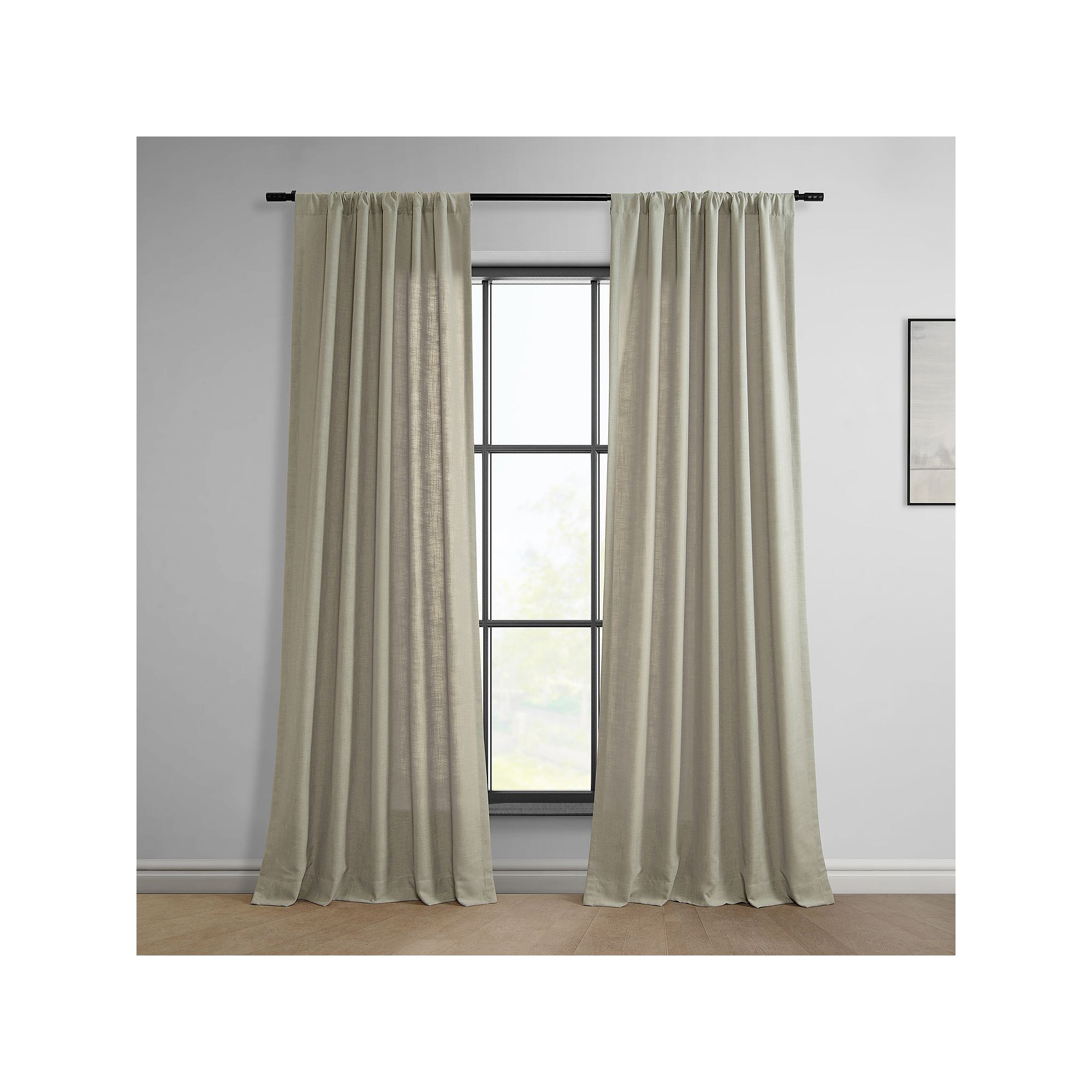 EFF Classic Faux Linen Light Filtering Window Curtain Panel, Light Brown