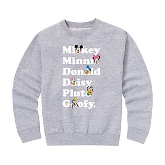 Disney's Boys 8-20 Characters Name List Fleece Sweatshirt