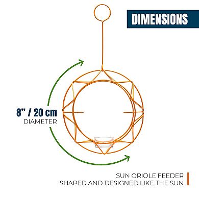 Mekkapro Sun Baltimore Oriole Feeder For Outdoors, Jelly And Orange Metal Bird Feeder