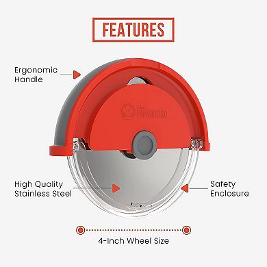Chef Pomodoro Pizza Cutter Wheel With Protective Cover Blade Guard, 4-inch Super Sharp Slicer