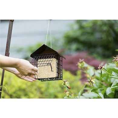 MEKKAPRO Suet Feeder with Hanging Metal Roof, Two Suet Capacity, Bird Feeder Hanger Water Resistant, Hanging Bird Feer Easily Fits 2 Suet Cakes - Wild Bird Feeder Easy to Use & Very Adaptable