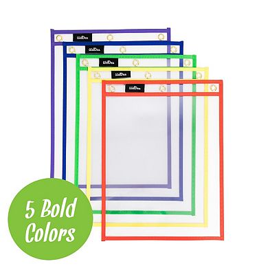 WallDeca Dry Erase Pocket Sleeves Assorted Colors (10-Pack), 8.5" x 11" Job Ticket Holders, Reusable Dry Erase Sleeves