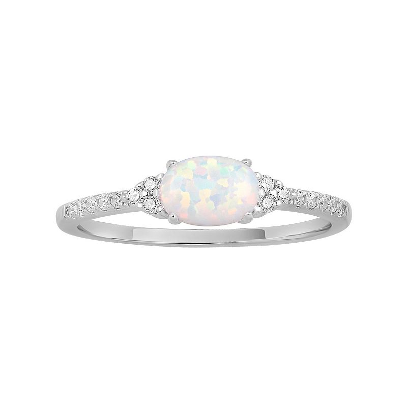 PRIMROSE Sterling Silver Opal & Cubic Zirconia Oval Stone Embellished Band 
