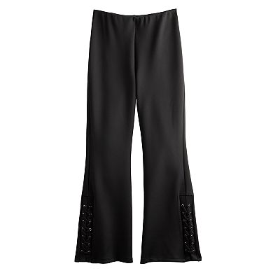 Women's INTEMPO Lace-Up Hems Flared Scuba Pants