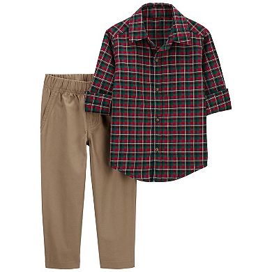 Toddler Boy Carter's 2-Piece Plaid Button-Front Shirt & Pants Set