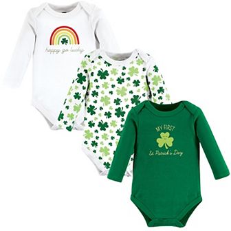 Hudson Baby Infant Girl Cotton Long-Sleeve Bodysuits, St Patricks Rainbow