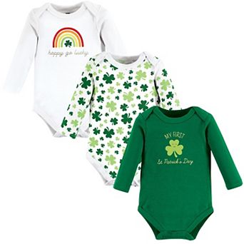 Hudson Baby Infant Girl Cotton Long-Sleeve Bodysuits, St Patricks Rainbow
