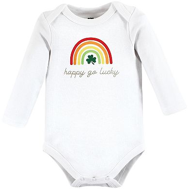 Hudson Baby Infant Girl Cotton Long-Sleeve Bodysuits, St Patricks Rainbow
