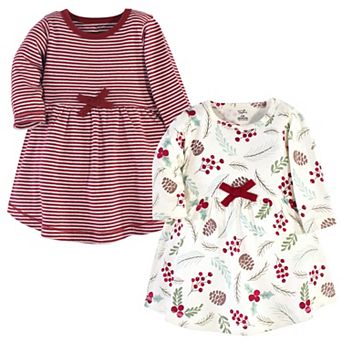 Touched by Nature Baby and Toddler Girl Organic Cotton Long-Sleeve Dresses 2 pk Holly Berry