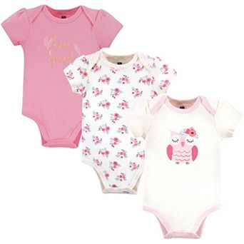 Hudson Baby Infant Girl Cotton Bodysuits 3 pk Free Spirit Owl