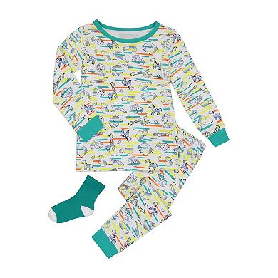 Sleep On It Infant/Toddler Boys Neon Zoo Snug Fit 2-Piece Pajama Sleep Set With Matching Socks